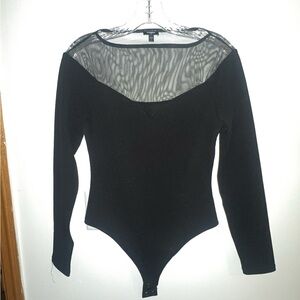 Express Black Mesh Neckline Bodysuit
